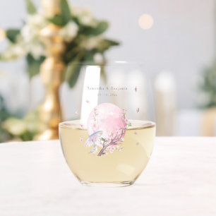 Elegante kersenbloesem bruiloft wijnglas zonder voet