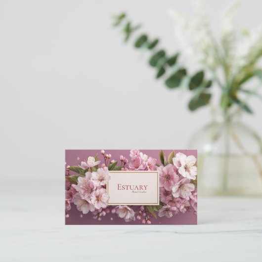 Elegante kersenbloesem Garland Mauve Visitekaartje (Staand voorkant)