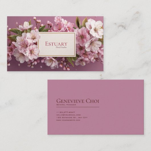 Elegante kersenbloesem Garland Mauve Visitekaartje (Voorkant / Achterkant)