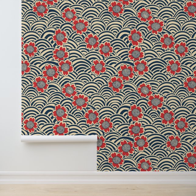 Elegante kersenbloesem naadloos patroon (8) behang (Applicatie)