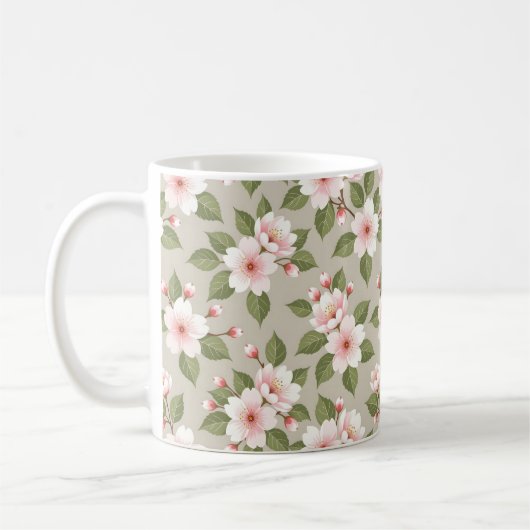 Elegante kersenbloesem naadloos patroon koffiemok (Links)