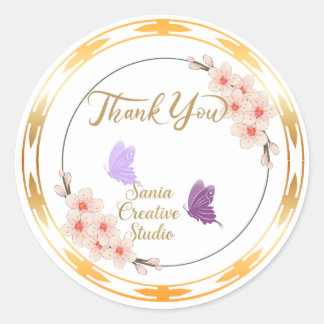 Elegante Kersenbloesem & Paarse Vlinders Bedankt Ronde Sticker