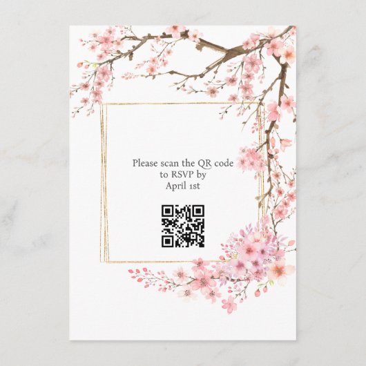 Elegante Kersenbloesem QR Code Wedding Informatiekaartje (Achterkant)
