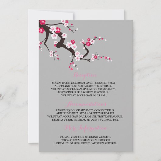 Elegante Kersenbloesem Roze Bloemen Informatie Kaart (Voorkant)
