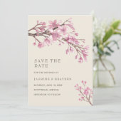 Elegante Kersenbloesem Roze Bloemige Bruiloft Save The Date (Staand voorkant)