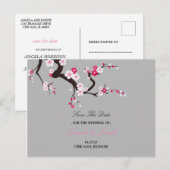 Elegante Kersenbloesem Roze  bloemige save the dat Aankondigingskaart (Voorkant / Achterkant)