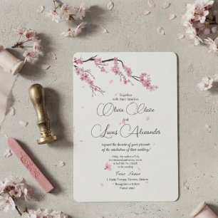 Elegante Kersenbloesem Roze Watercolor bruiloft Kaart