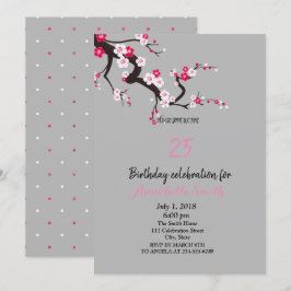 Elegante Kersenbloesem Roze Witte Bloemen Verjaard Kaart