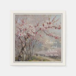 Elegante Kersenbloesem Watercolor Trouw  Servet