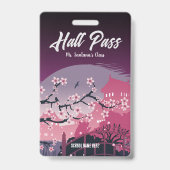 Elegante Kersenbloesemhal Hall Pass Aanpasbaar Badge (Voorzijde)