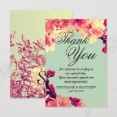 Elegante Kersenbloesems op Rustieke Teal Bedankkaart (Voorkant / Achterkant)