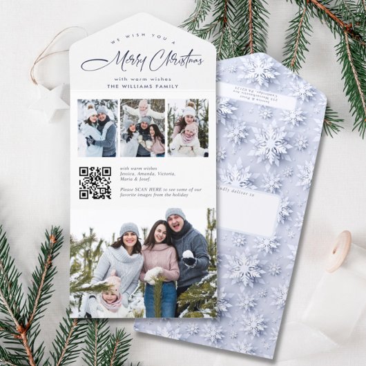 Elegante kerst 4 foto begroeting QR vakantie Kaart