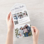 Elegante kerst 4 foto begroeting QR vakantie Kaart (Afscheurbaar)