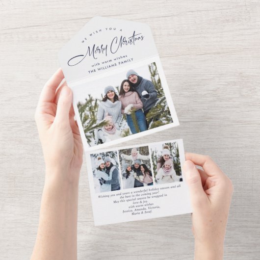 Elegante kerst 4 foto begroeting vakantie Kaart (Afscheurbaar)