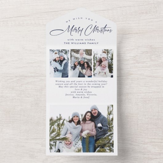 Elegante kerst 4 foto begroeting vakantie Kaart (Binnen)