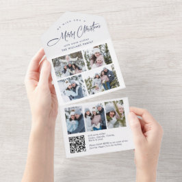 Elegante kerst 7 foto begroeting QR vakantie Kaart