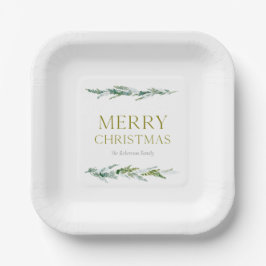 Elegante kerst altijdgroene gepersonaliseerde papieren bordje