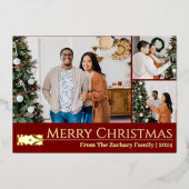 Elegante Kerst Berry Leaf Familie Fotocollage Folie Feestdagenkaart (Voorkant)