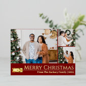 Elegante Kerst Berry Leaf Familie Fotocollage Folie Feestdagenkaart (Staand Voorkant)