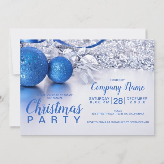 Elegante kerst blauwe bal ijs bedrijf kaart (Voorkant)