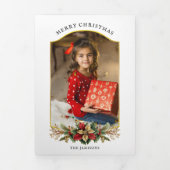 Elegante Kerst Bloemen Bogen Foto Drieluik Kaart (Cover)