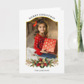 Elegante Kerst Bloemen Bogen Foto Feestdagen Kaart (Voorkant)