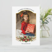 Elegante Kerst Bloemen Bogen Foto Feestdagenkaart (Staand voorkant)