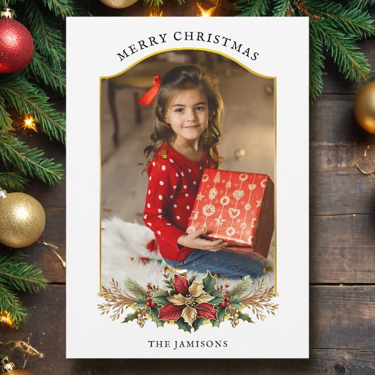 Elegante Kerst Bloemen Bogen Foto Feestdagenkaart