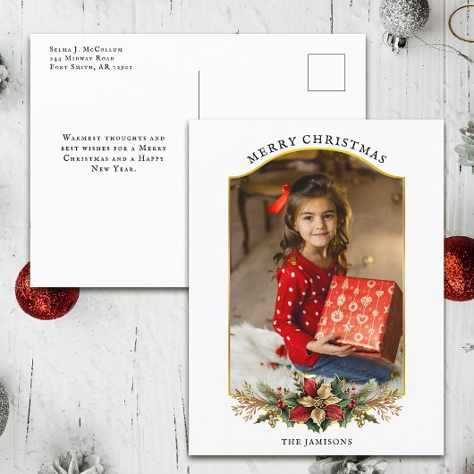 Elegante Kerst Bloemen Bogen Foto Feestdagenkaart