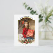 Elegante Kerst Bloemen Bogen Foto Feestdagenkaart (Staand voorkant)