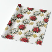 Elegante kerst bloemen cadeaupapier (Uitgerold)