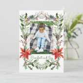 Elegante Kerst Bloemen Comfort & Joy Foto Feestdagenkaart (Staand voorkant)