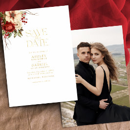 Elegante Kerst Bloemen Folie Save the Date Folie Uitnodiging