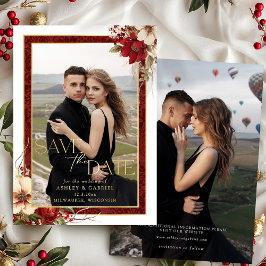 Elegante Kerst Bloemen Folie Save the Date Uitnodiging