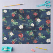 Elegante Kerst Bloemen Goud Script Familienaam Tissuepapier (Craft)