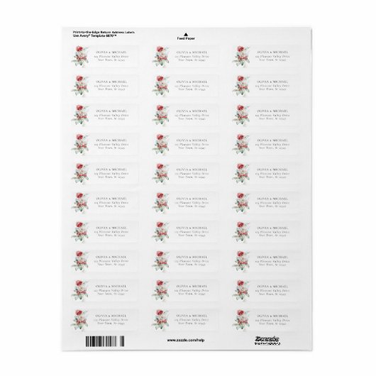 Elegante Kerst Bloemen Huwelijk Retour Adres Etiket (Full Sheet)