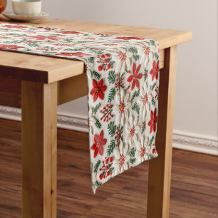 Elegante kerst bloemen korte tafelloper