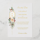 Elegante Kerst Bloemen Monogram Save the Date Folie Uitnodiging (Voorkant)