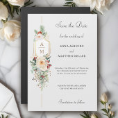 Elegante Kerst Bloemen Monogram Save the Date Magnetische Uitnodiging