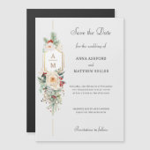 Elegante Kerst Bloemen Monogram Save the Date Magnetische Uitnodiging (Voorkant / Achterkant)