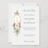 Elegante Kerst Bloemen Monogram Save the Date Magnetische Uitnodiging (Voorkant)