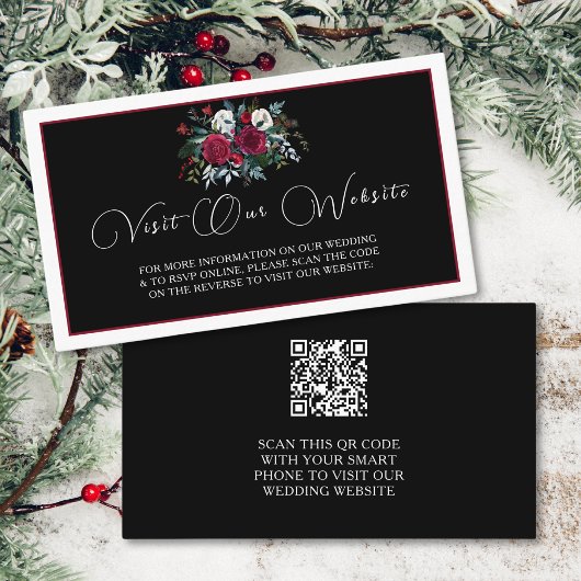 Elegante Kerst Bloemen Roos QR Code Huwelijk Informatiekaartje