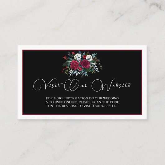 Elegante Kerst Bloemen Roos QR Code Huwelijk Informatiekaartje (Voorkant)