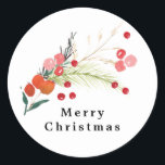 Elegante kerst bloemen vakantie ronde sticker<br><div class="desc">___________________________ ***Dit ontwerp maakt deel uit van een kerstvakantie collectie*** Stap in een wereld van tijdloze vakantie charme met mijn "Feestelijke Flora: Christmas Splendor Poinsettia Delight" collectie. 🌸🎄 Omhels de magie van het seizoen met een boeiende mix van bloemblaadjes, weelderige groene dennenbladeren, sierlijke rode bessen en de betoverende tinten van...</div>