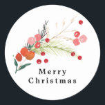 Elegante kerst bloemen vakantie ronde sticker<br><div class="desc">___________________________ ***Dit ontwerp maakt deel uit van een kerstvakantie collectie*** Stap in een wereld van tijdloze vakantie charme met mijn "Feestelijke Flora: Christmas Splendor Poinsettia Delight" collectie. 🌸🎄 Omhels de magie van het seizoen met een boeiende mix van bloemblaadjes, weelderige groene dennenbladeren, sierlijke rode bessen en de betoverende tinten van...</div>
