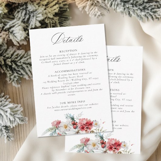 Elegante Kerst Bloemen Winter Wedding Details Informatiekaartje
