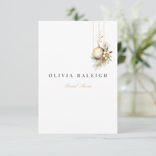 Elegante kerst bloemenbruids douche uitnodiging (Staand voorkant)