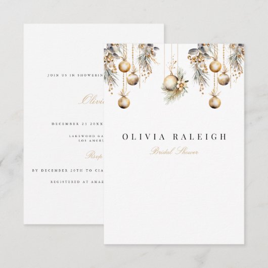 Elegante kerst bloemenbruids douche uitnodiging (Voorkant / Achterkant)