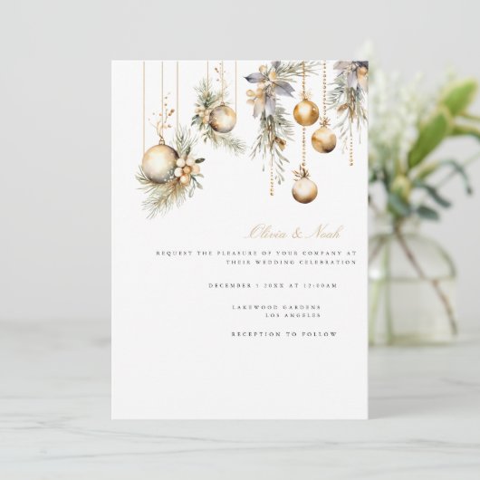 Elegante kerst bloemenbruiloft uitnodiging Kaart (Staand voorkant)