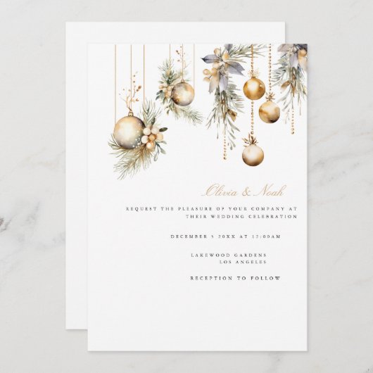 Elegante kerst bloemenbruiloft uitnodiging Kaart (Voorkant / Achterkant)